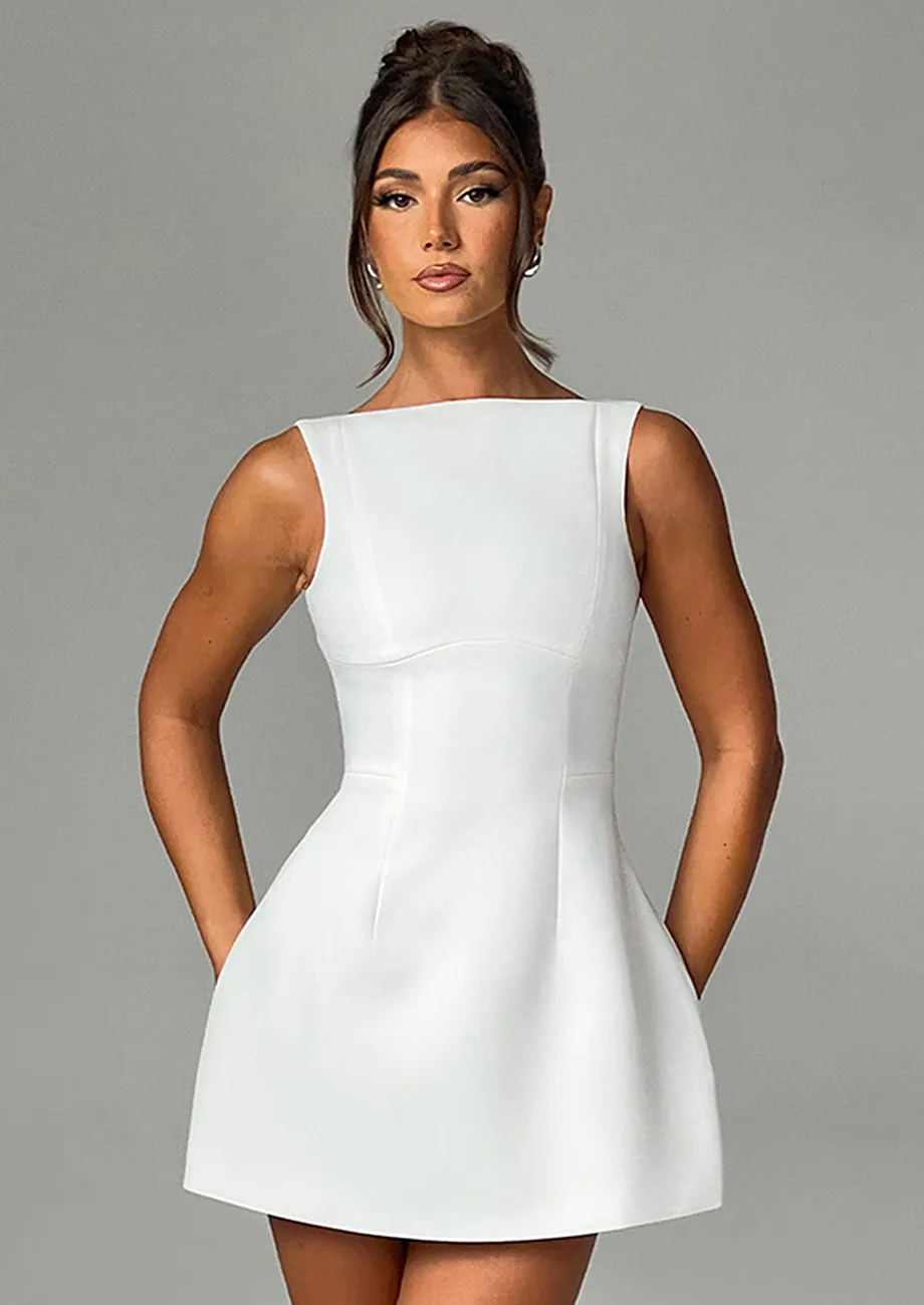 Buy White Boat Neck Short Dress for Women Online in India