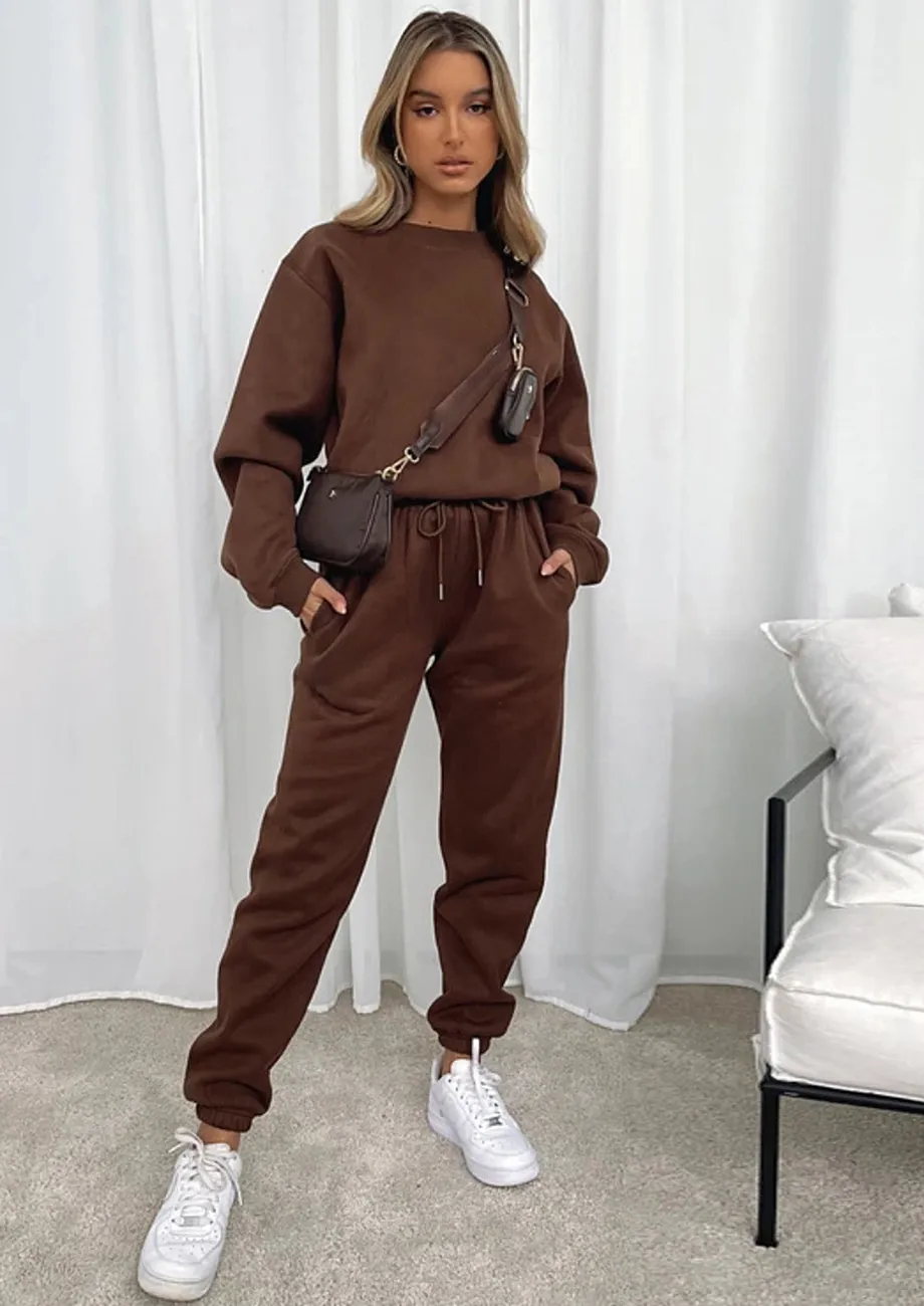 Buy BROWN LOOSE SWEATSHIRT DRAWSTRING JOGGER SET for Women Online in India