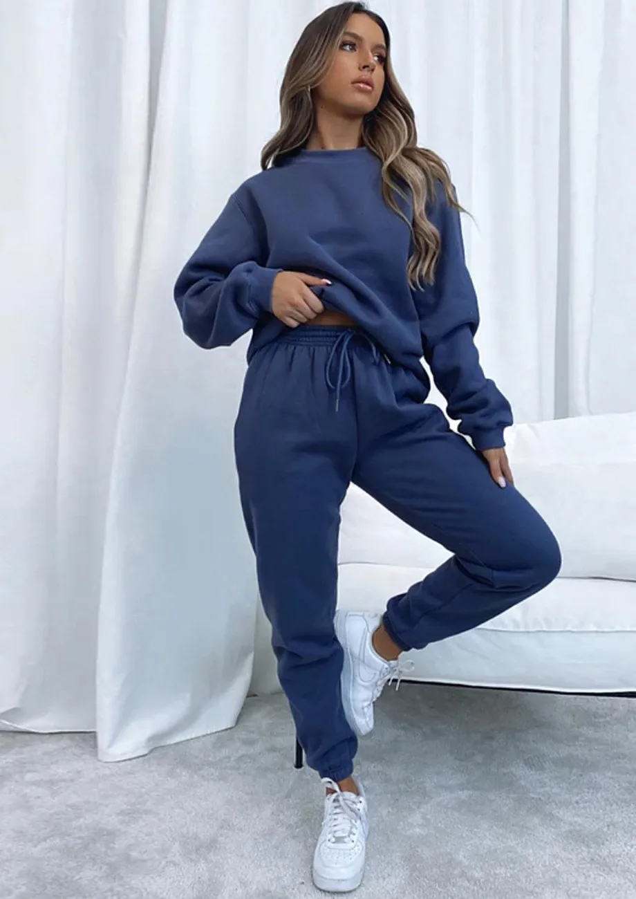 Buy DARK BLUE LOOSE SWEATSHIRT DRAWSTRING JOGGER SET for Women Online in India