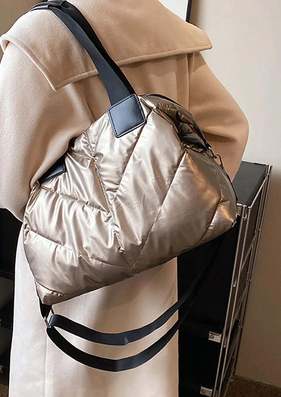 COMMUTER RHOMBUS QUILT PU SHOULDER BAG