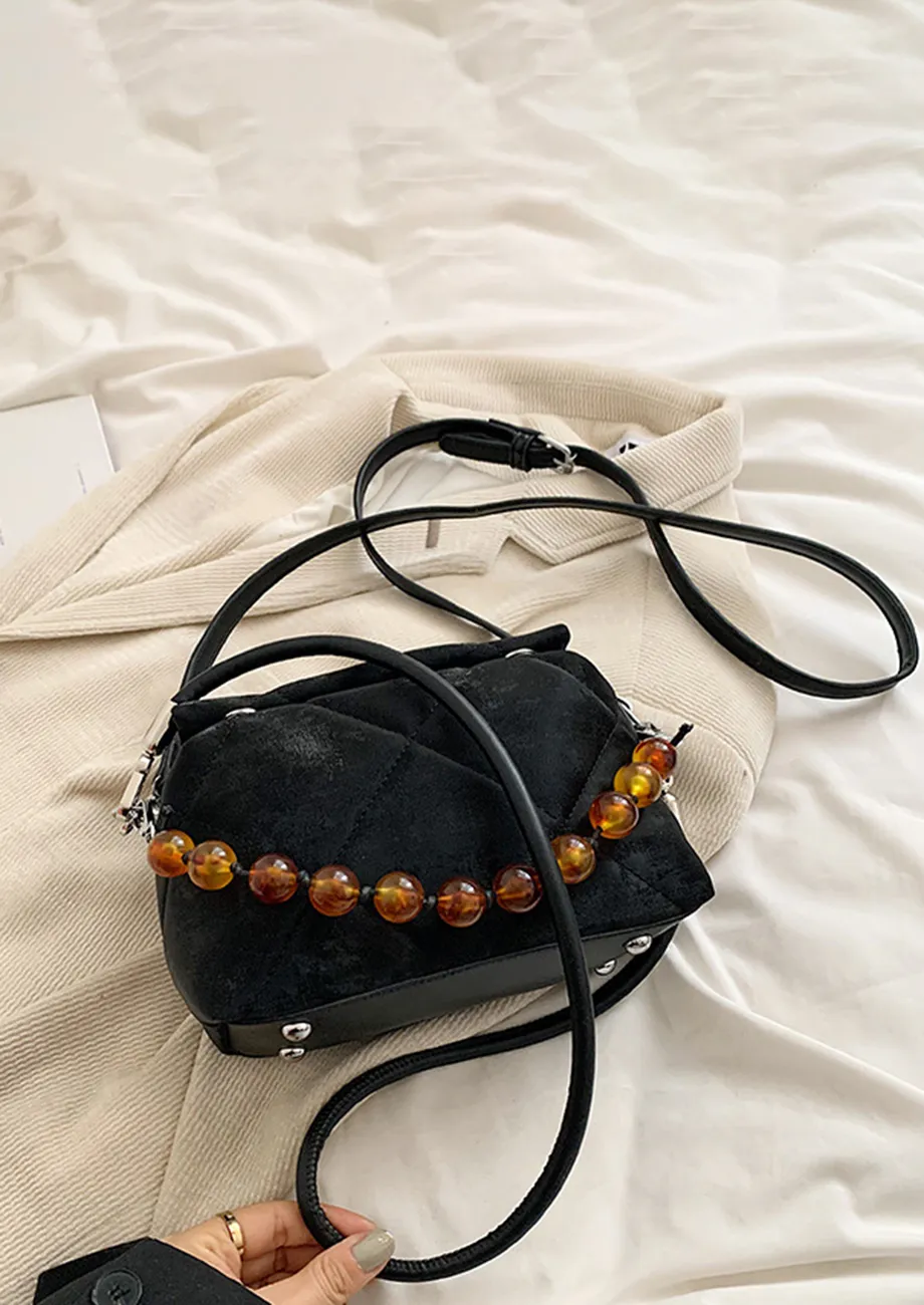 BLACK RHOMBUS QUILT CROSSBODY BAG
