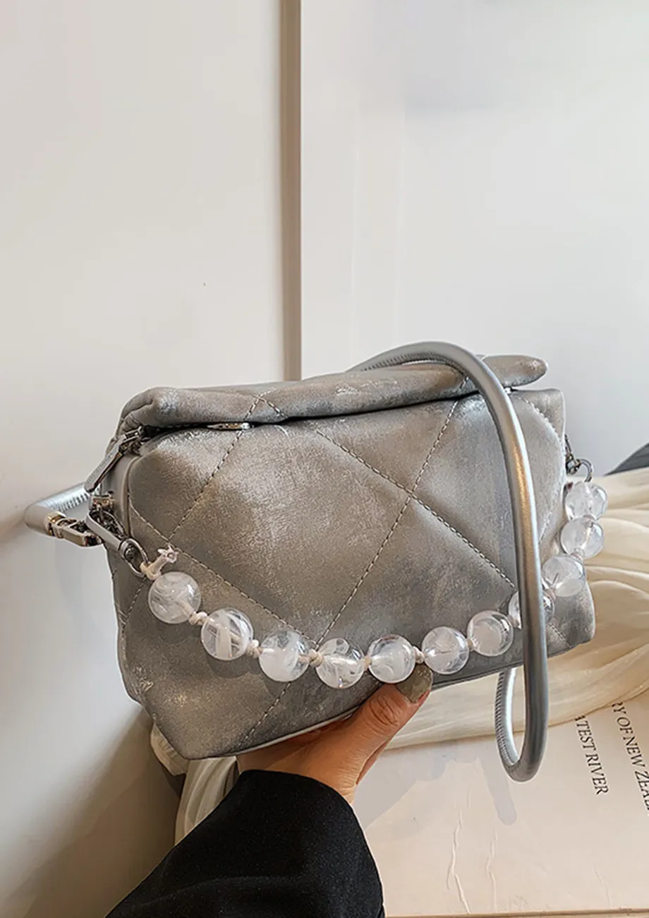 SILVER RHOMBUS QUILT CROSSBODY BAG