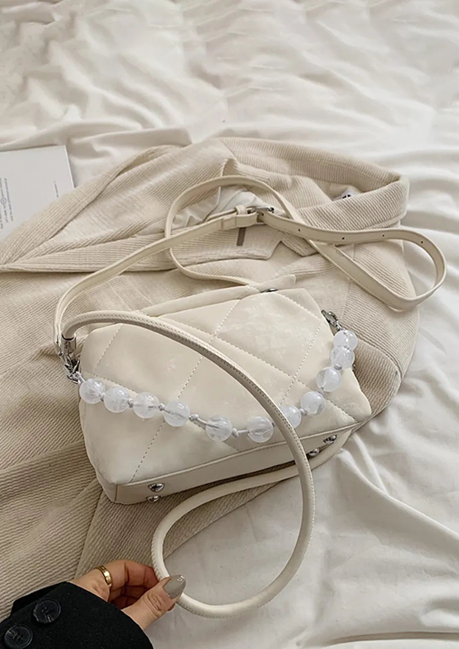 WHITE RHOMBUS QUILT CROSSBODY BAG