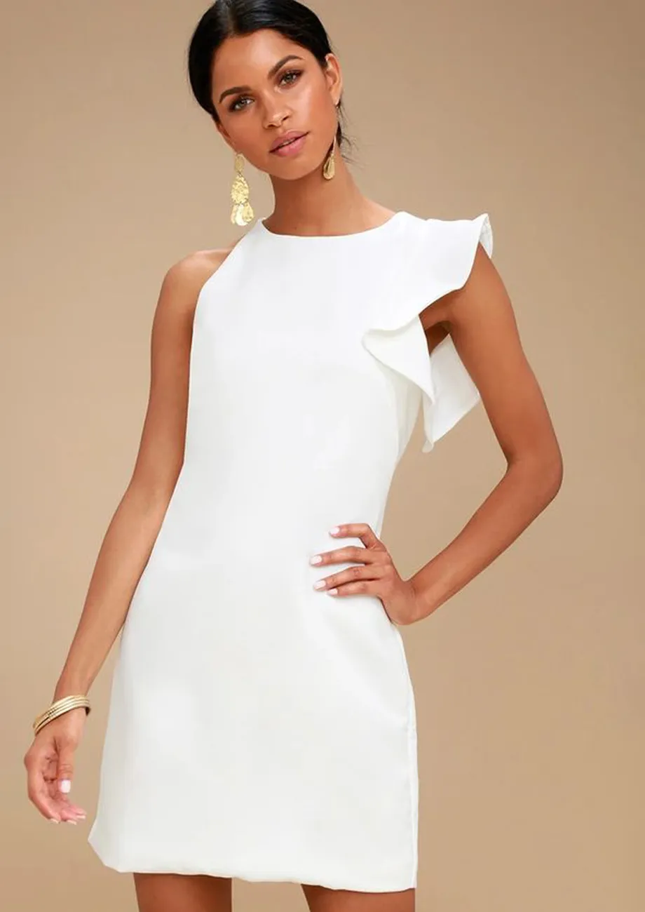 White Flutter Sleeve Short Dress