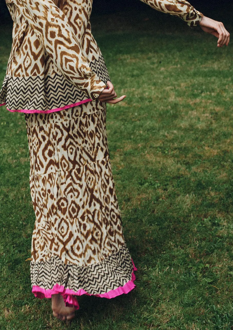 Printed High-rise A-line Maxi Skirt