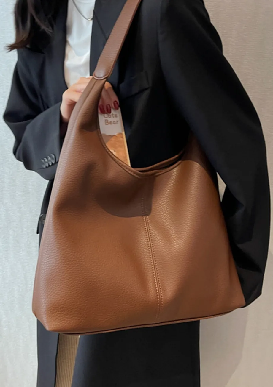 DARK BROWN FAUX LEATHER HOBO BAG