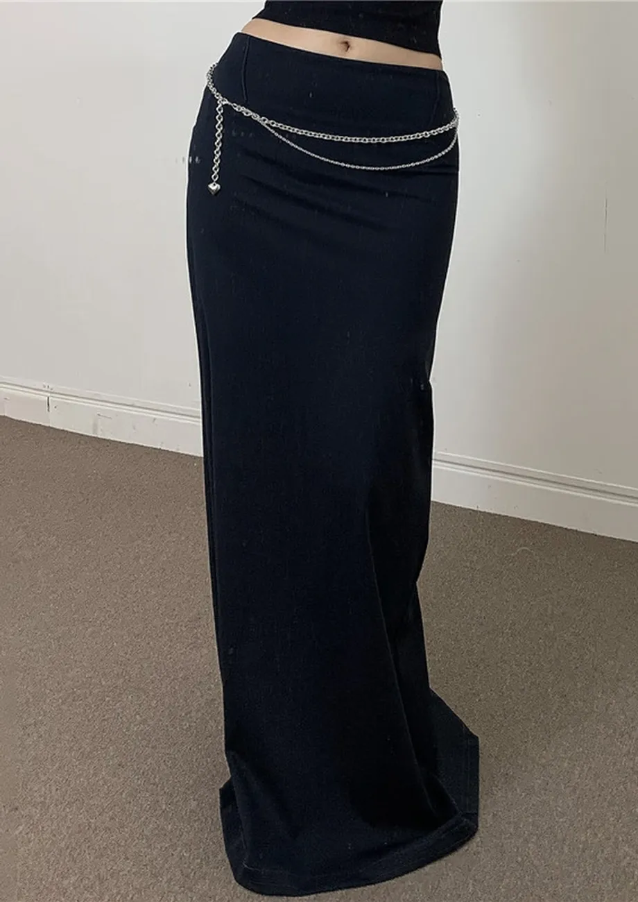 Black Back Slit Maxi Skirt