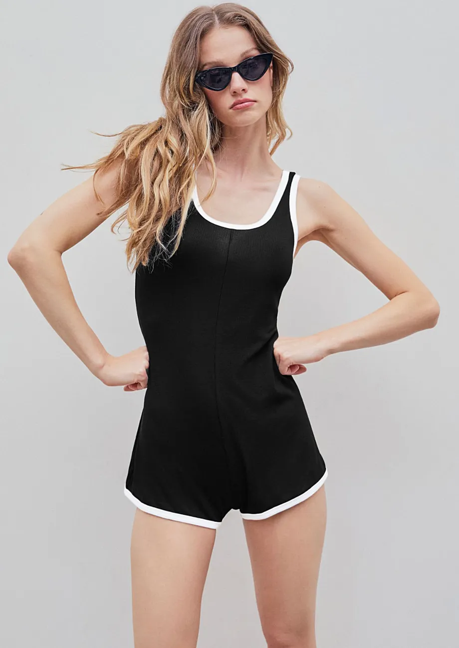 Black Contrast-edge Slim Playsuit