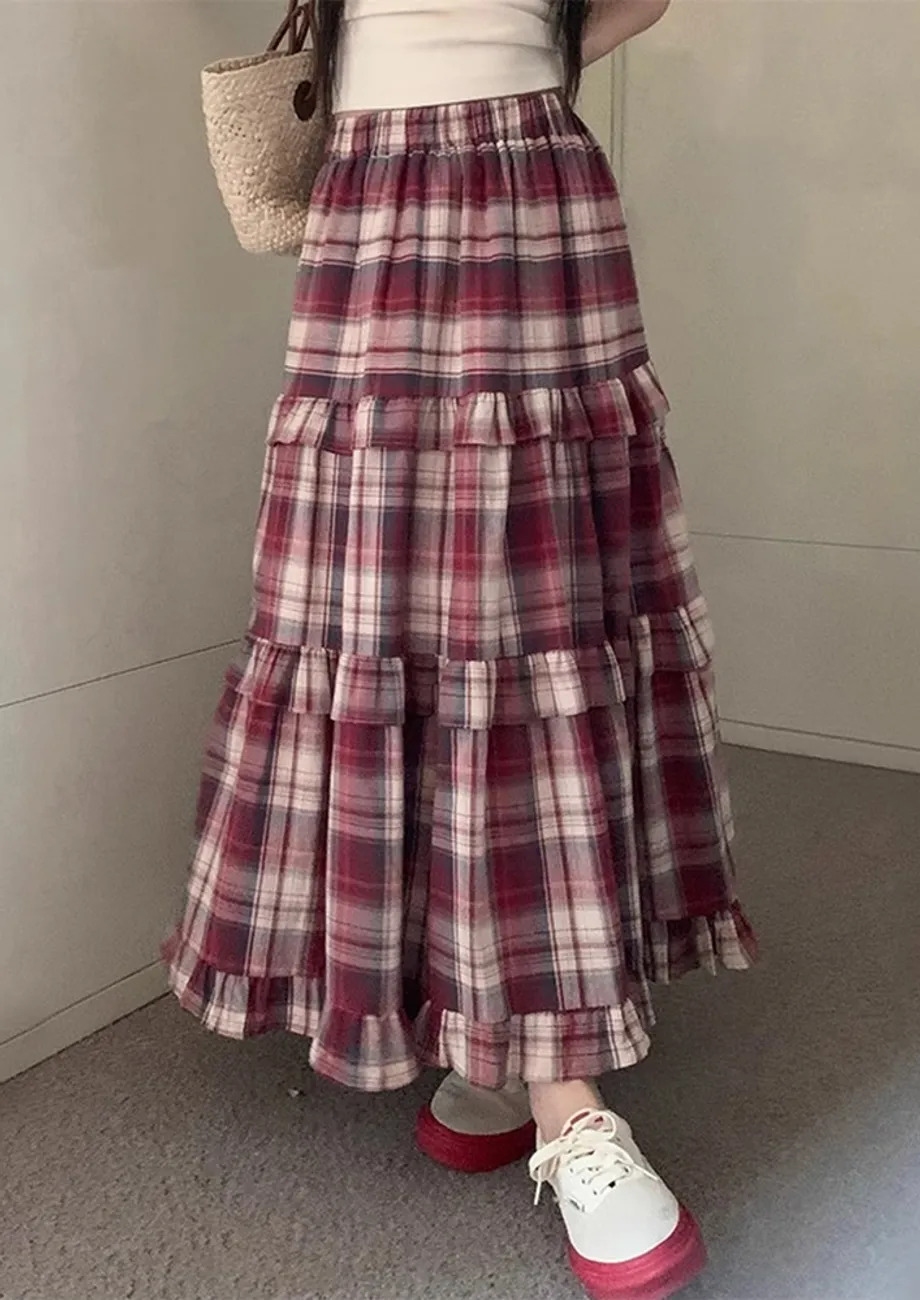 Free Size Plaid Pattern A-line Skirt