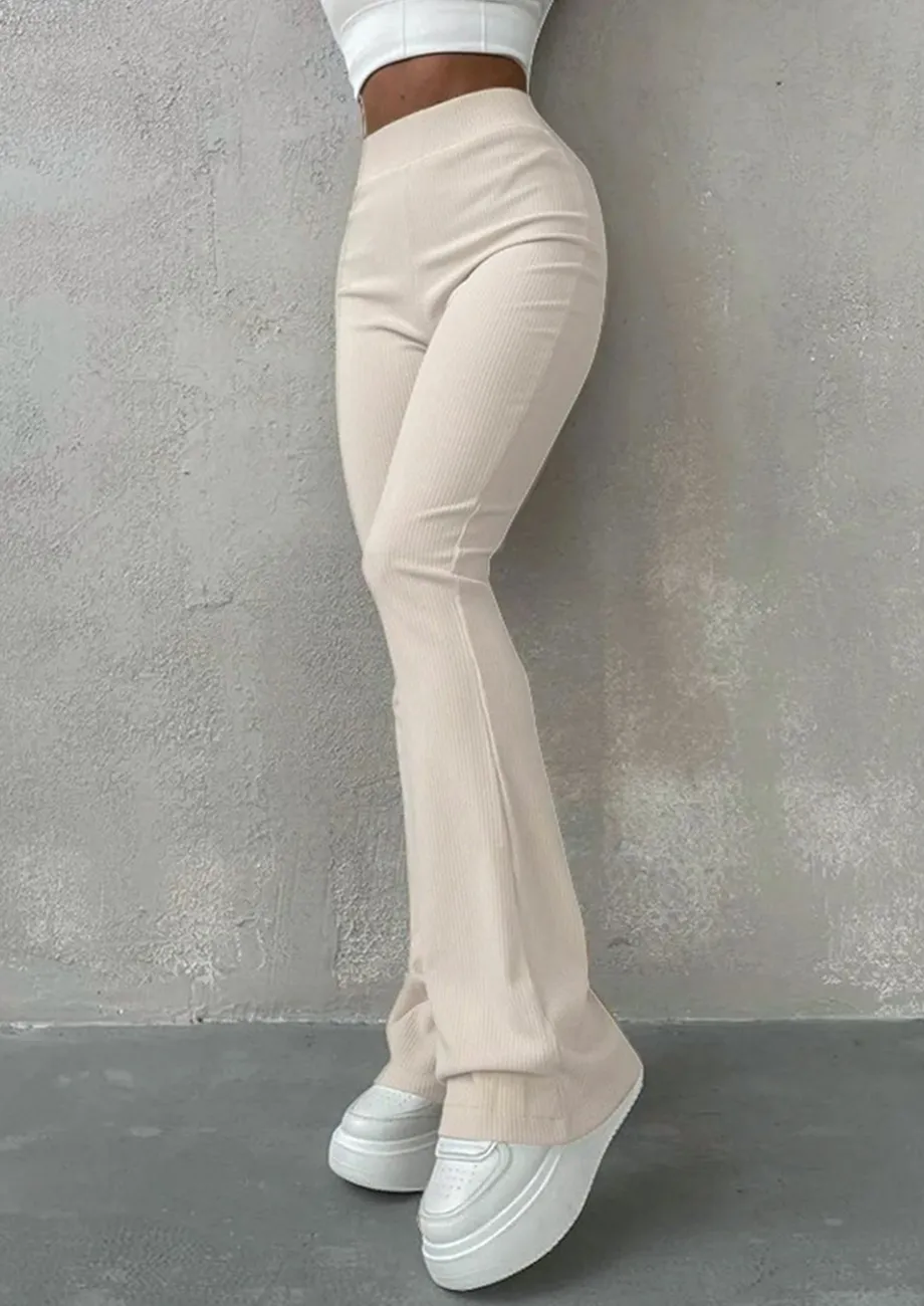 Buy RIB KNIT HIGH WAIST APRICOT BOOTCUT PANTS for Women Online in India