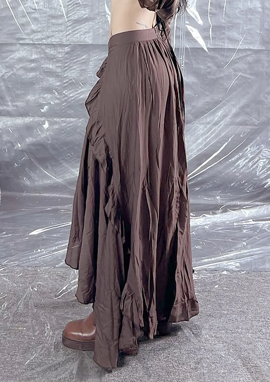 Brown Irregular Hem Maxi Skirt
