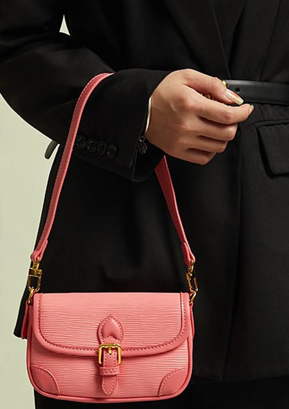PINK TWO-TONED TEXTURED SHOULDER BAG