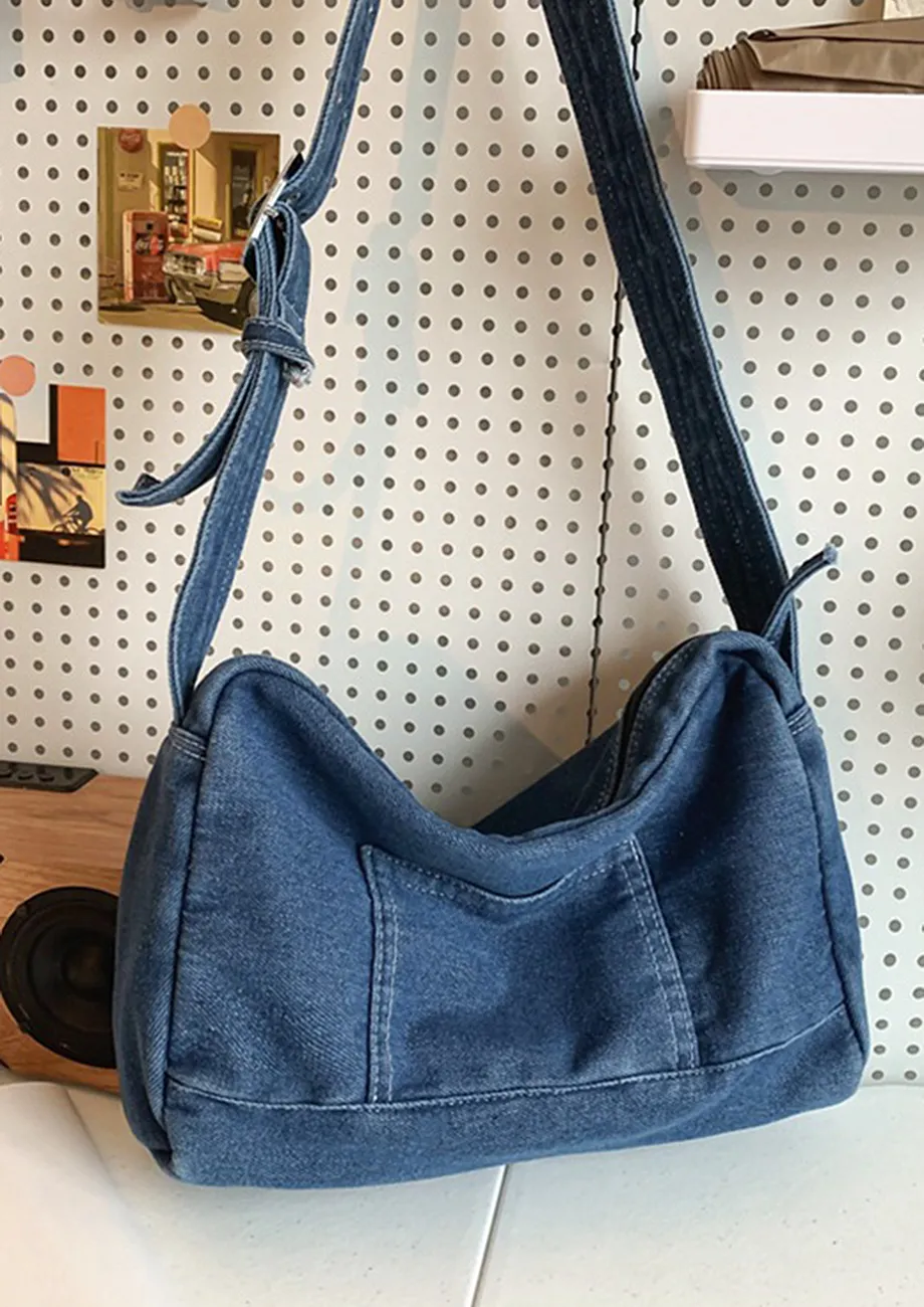 DARK BLUE DENIM RECTANGULAR CROSSBODY BAG