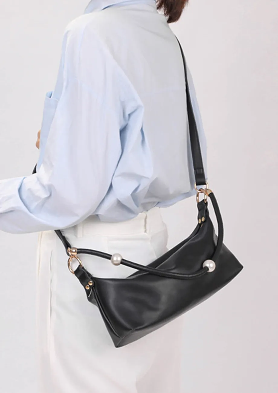 PEARL DECOR BLACK SHOULDER BAG