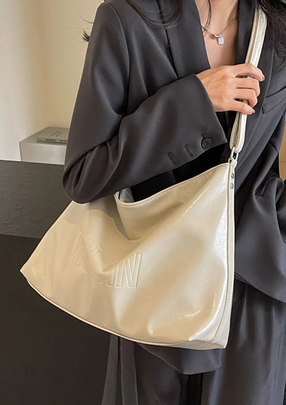 OFF-WHITE TEXTURED CROSSBODY HOBO BAG