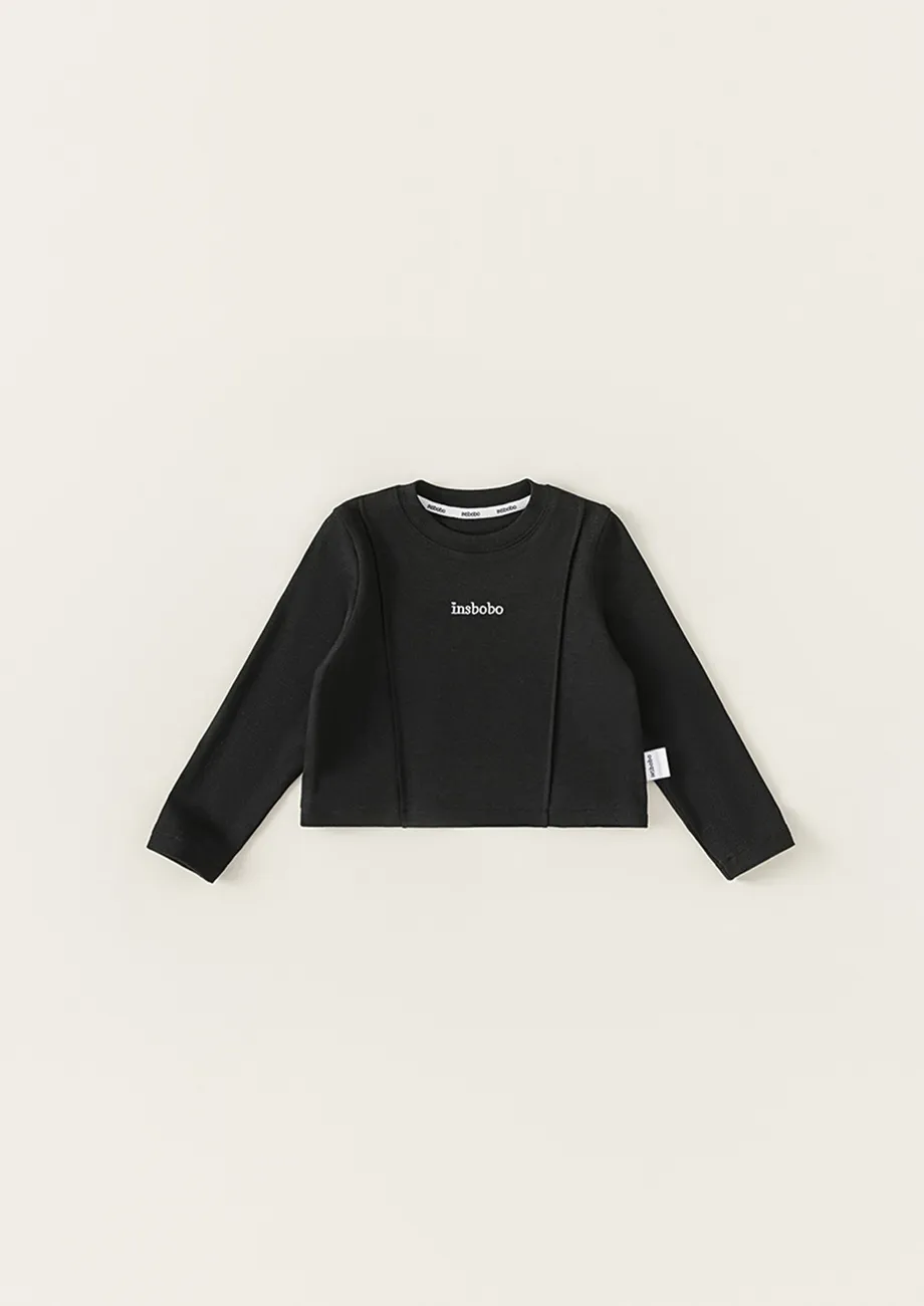 Girls Black Typography Ribbed T-shirt