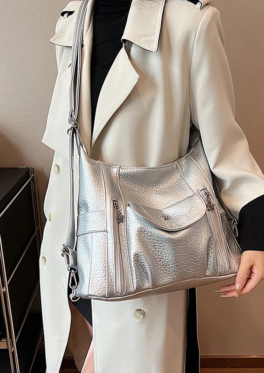 Buy METALLIC SILVER SHOULDER-STRAP PU HANDBAG for Women Online in  