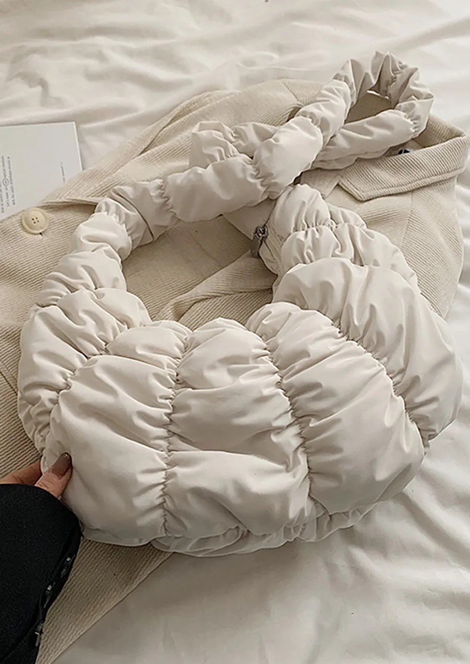 WHITE RUCHED GEOMETRIC PUFFER BAG
