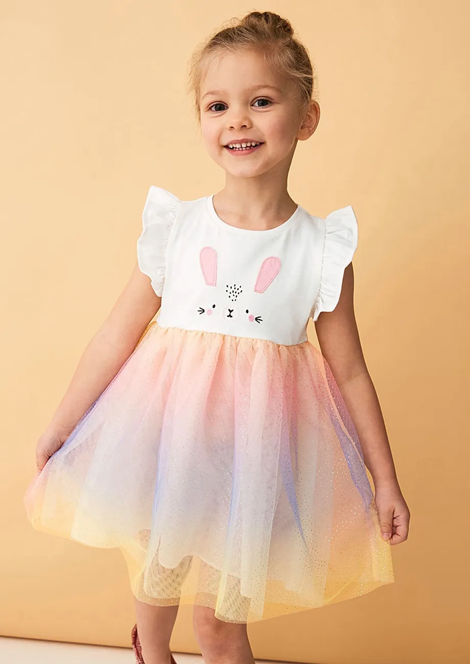 Multi Flutter Colourblocked Girls Dress