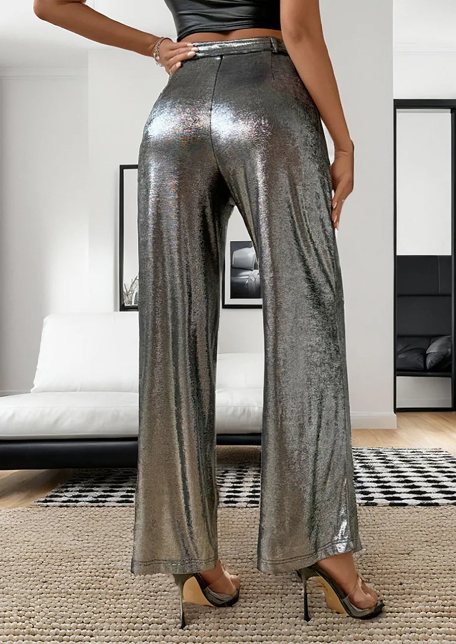 Buy Metallic Straight Silver Pants for Women Online in India