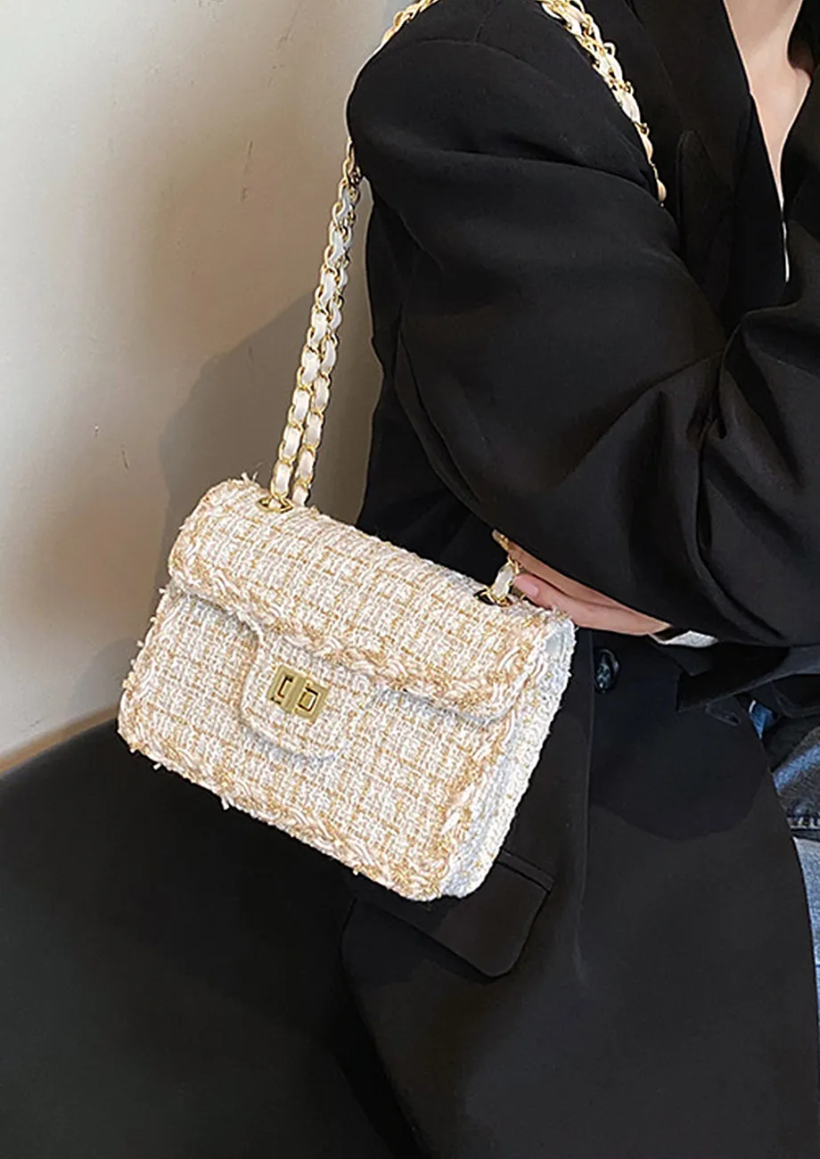 COILED STRAPS WHITE TWEED SLING BAG