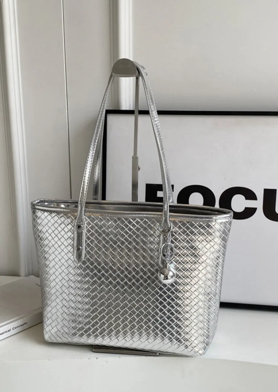 Buy METALLIC SILVER GEOMETRIC TOTE BAG for Women Online in India