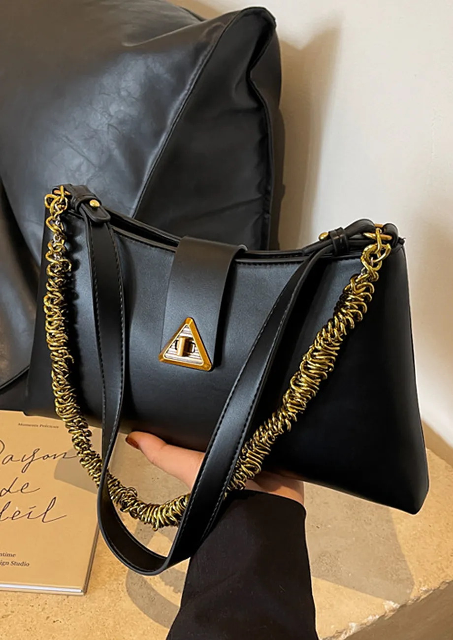 TRAPEZOID SHAPE BLACK SHOULDER BAG