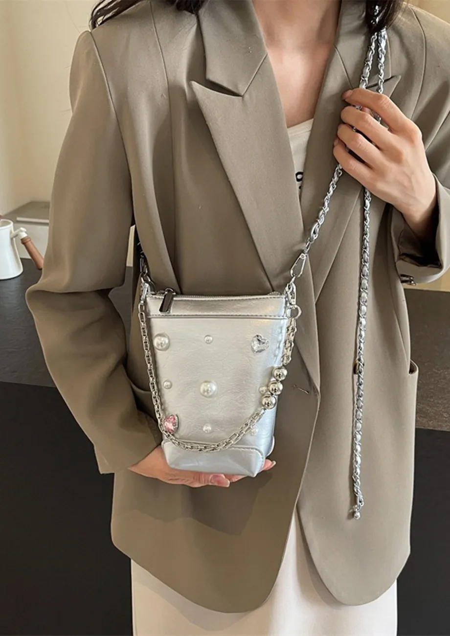 SILVER EMBELLISHED BUCKET BAG