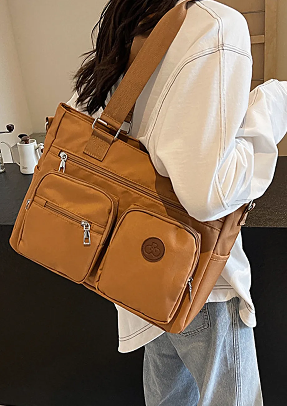 BROWN CANVAS UTILITY SHOULDER BAG