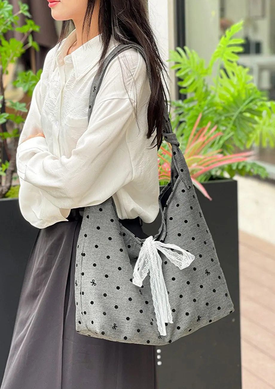 GREY PRINTED CANVAS TOTE BAG