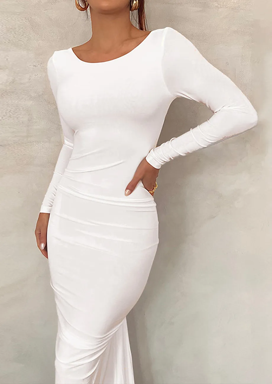 Buy Backless Draped Slim Fit Long White Dress for Women Online in India