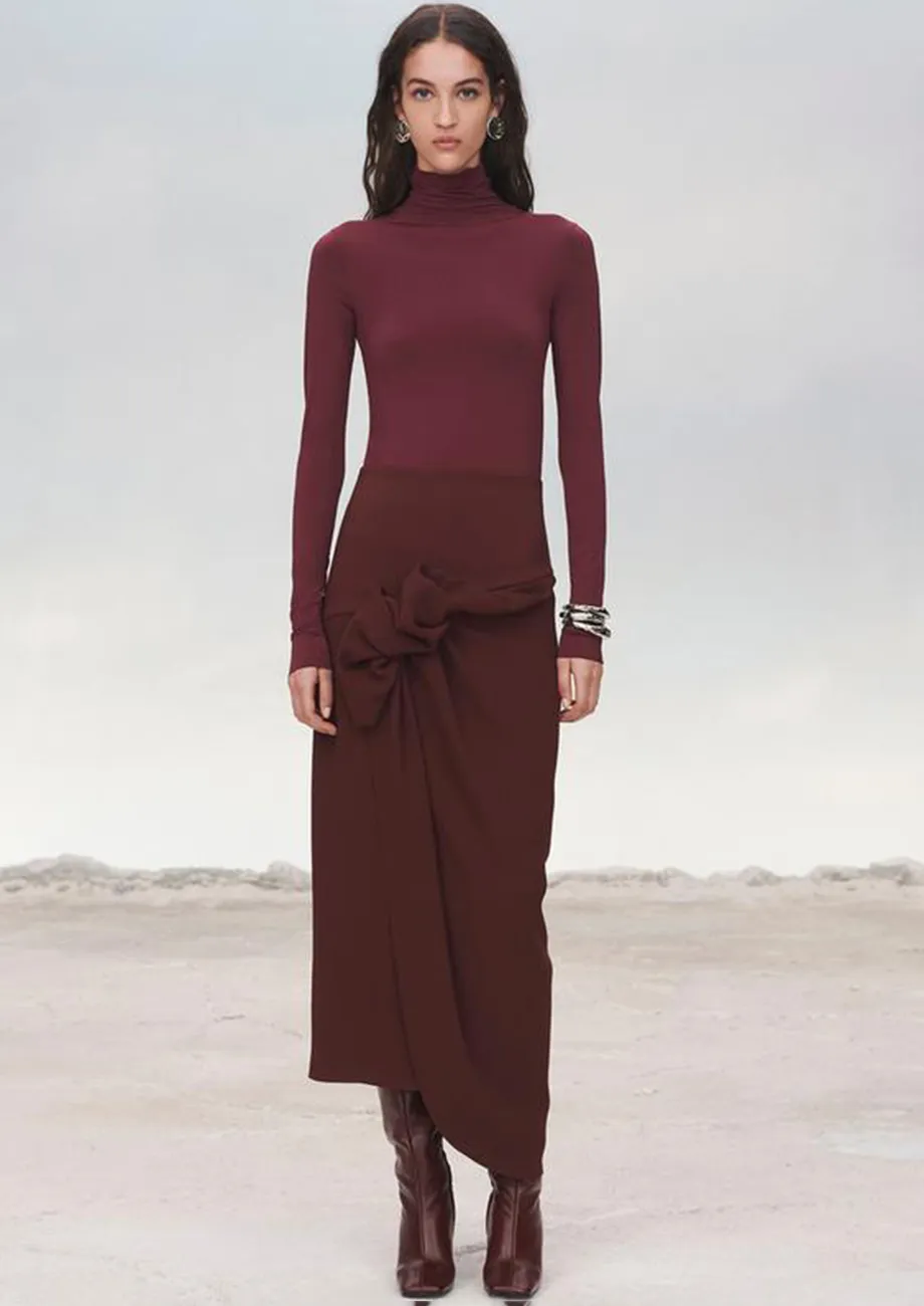 Asymmetric Hem Midi Skirt
