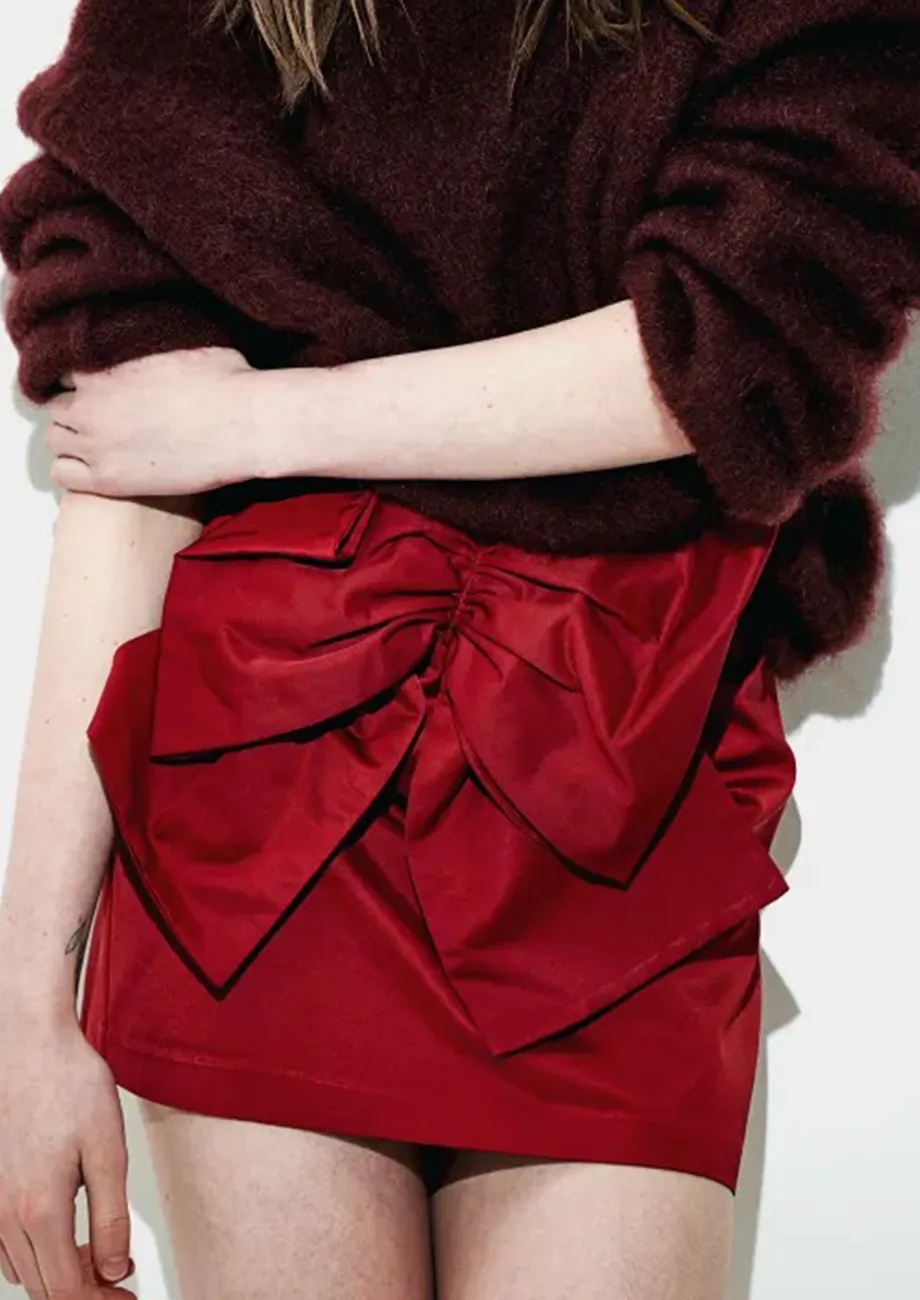 Red Bow-knot Detail Short Skirt