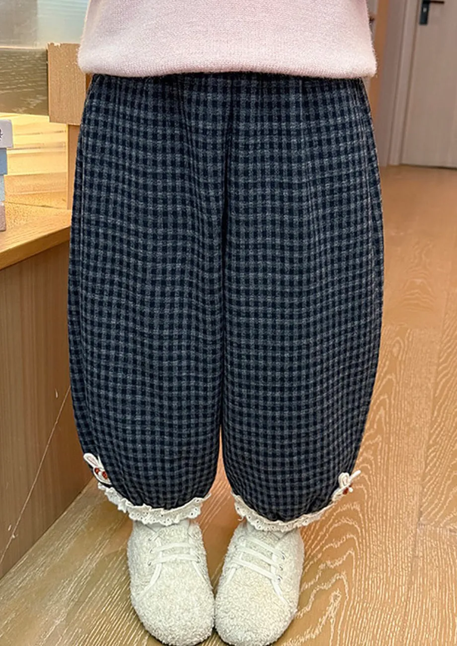 Dark Grey Checked Girls Jogger Pants