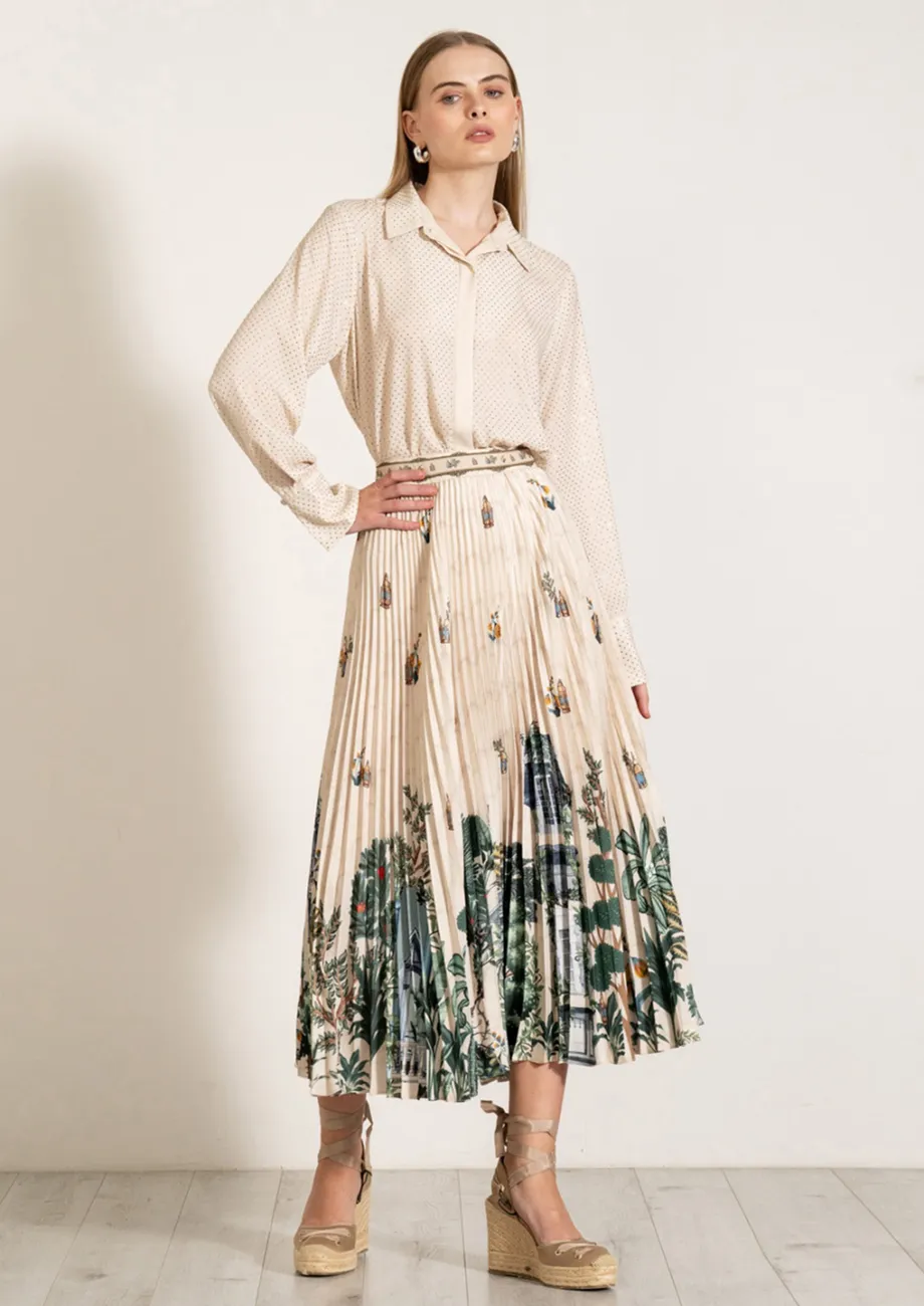 Printed Pleated Maxi Skirt