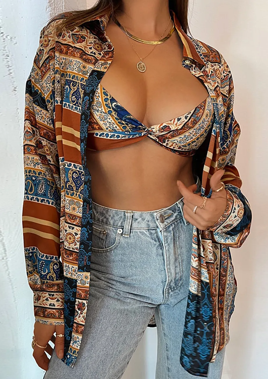Brown Abstract Pattern Button-up Shirt