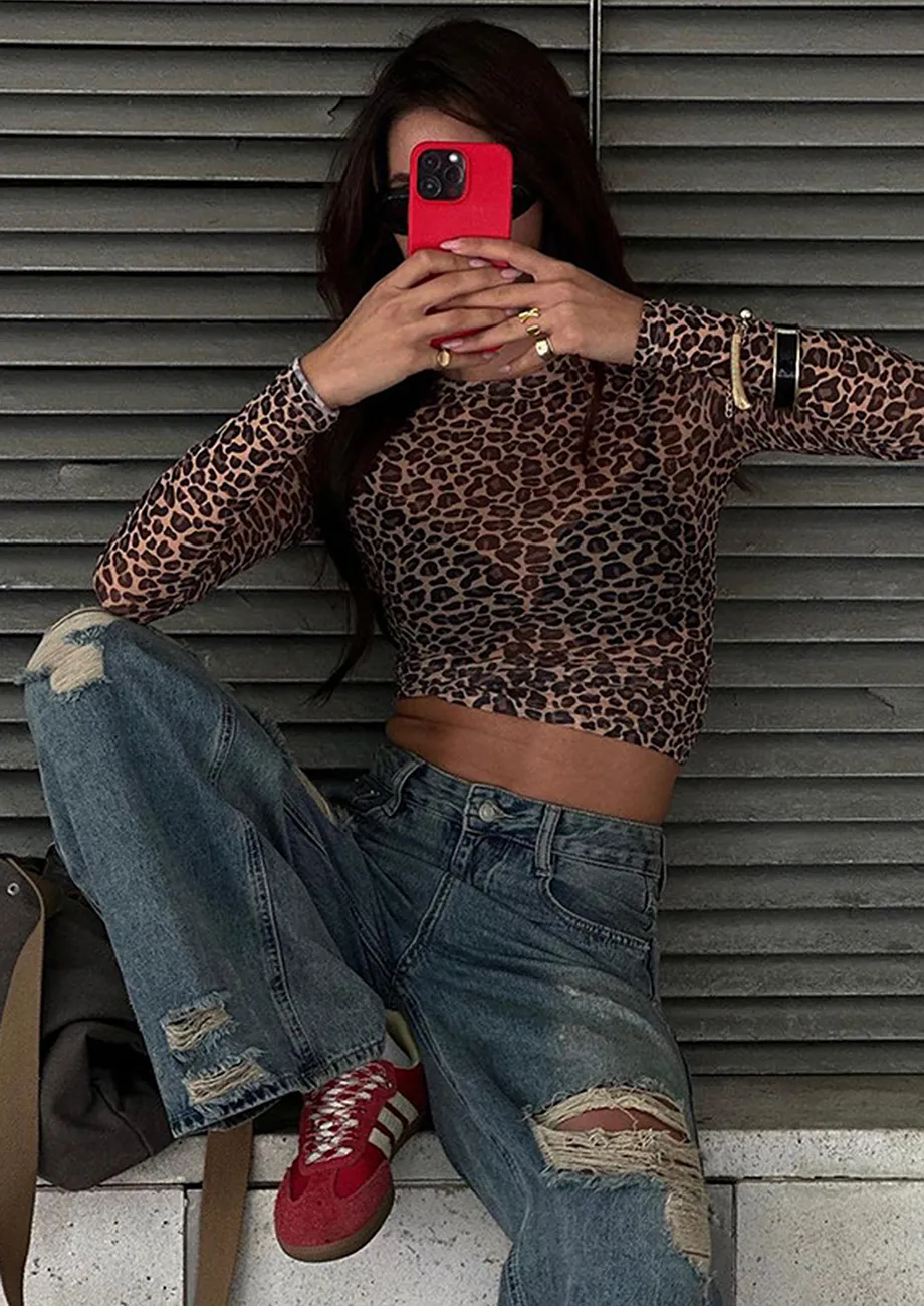 animal print sheer top