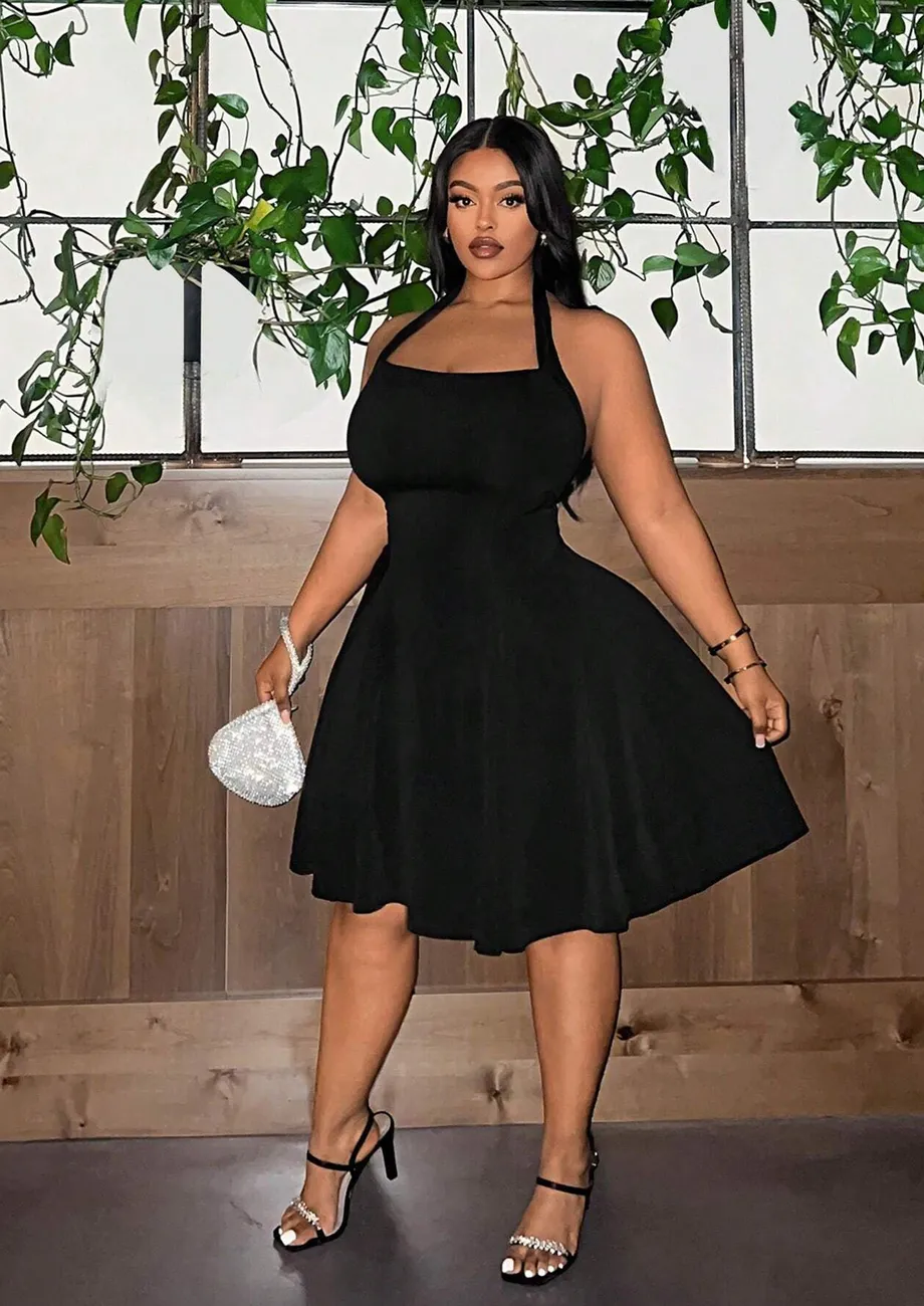 Buy Black Open back Plus Size Skater Dress for Women Online in India