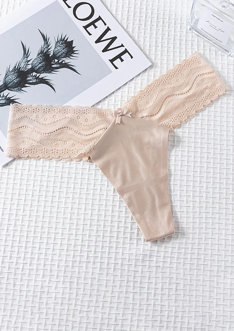 Satin Lace Beige Thong