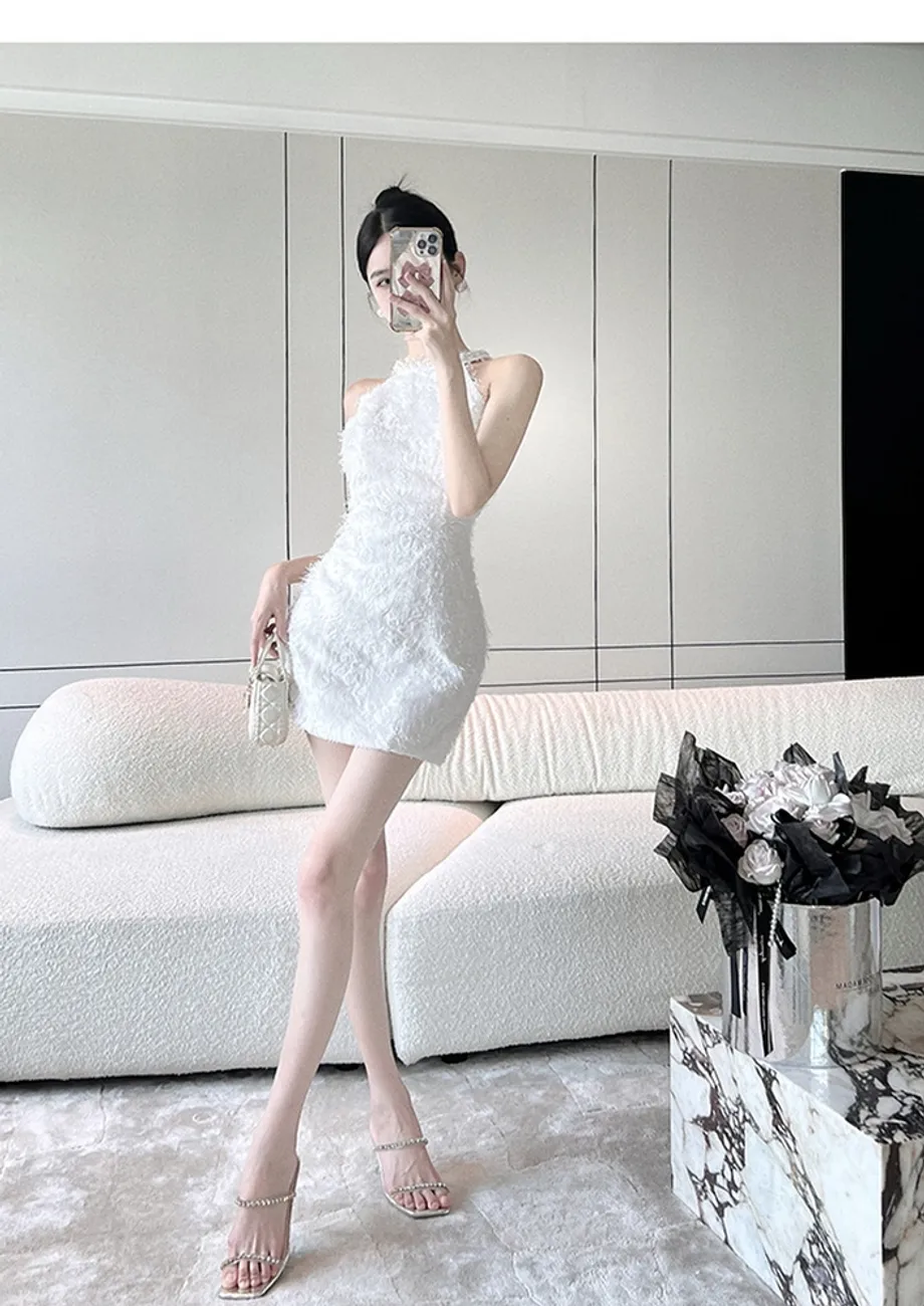 Cutaway Neckline White Dress