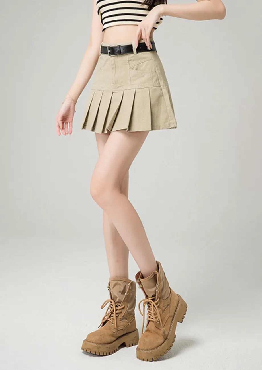 Apricot Knife Pleat Skater Skirt