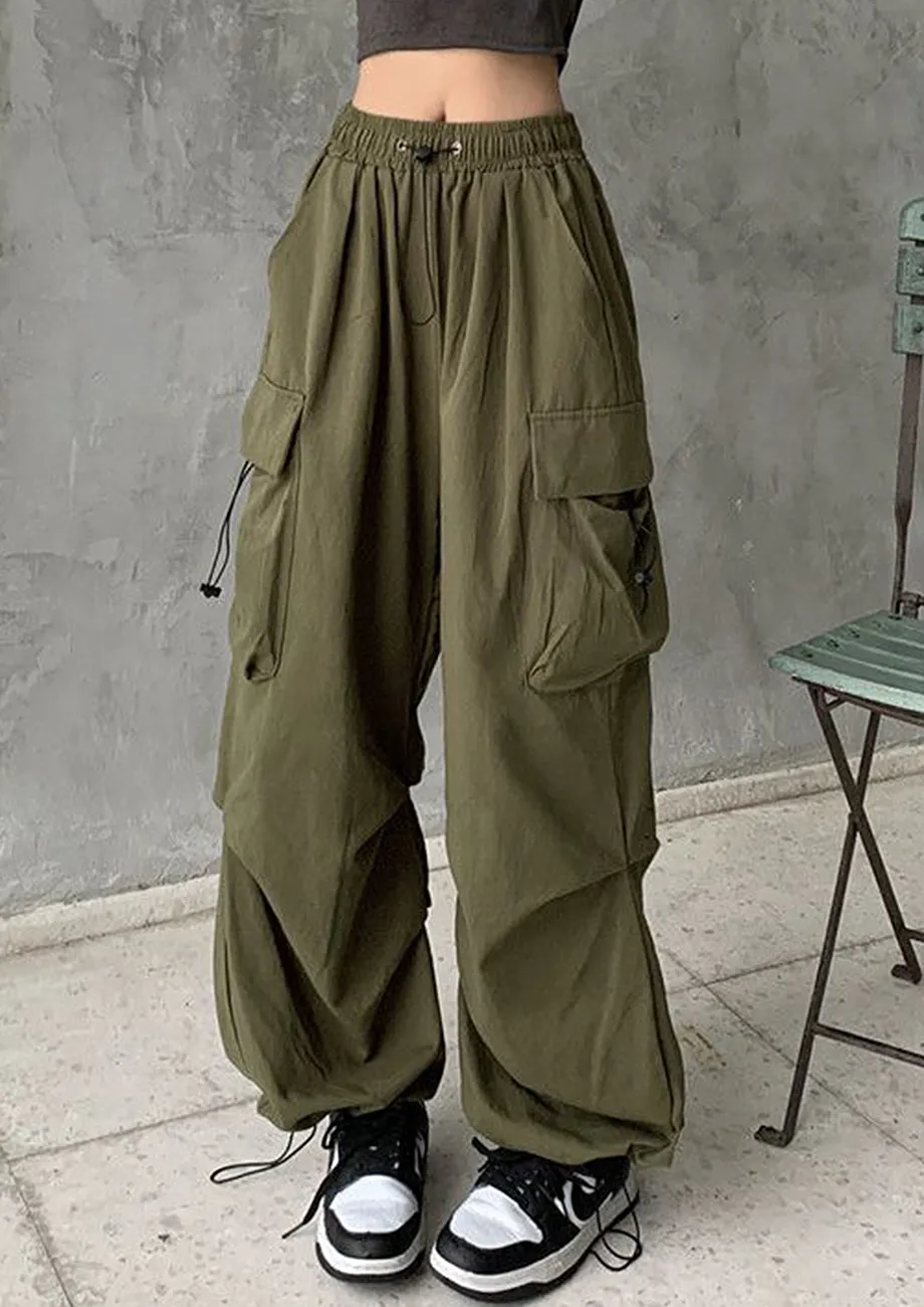 Buy Green Cord Stopper Waist Parachute Pants for Women Online in India