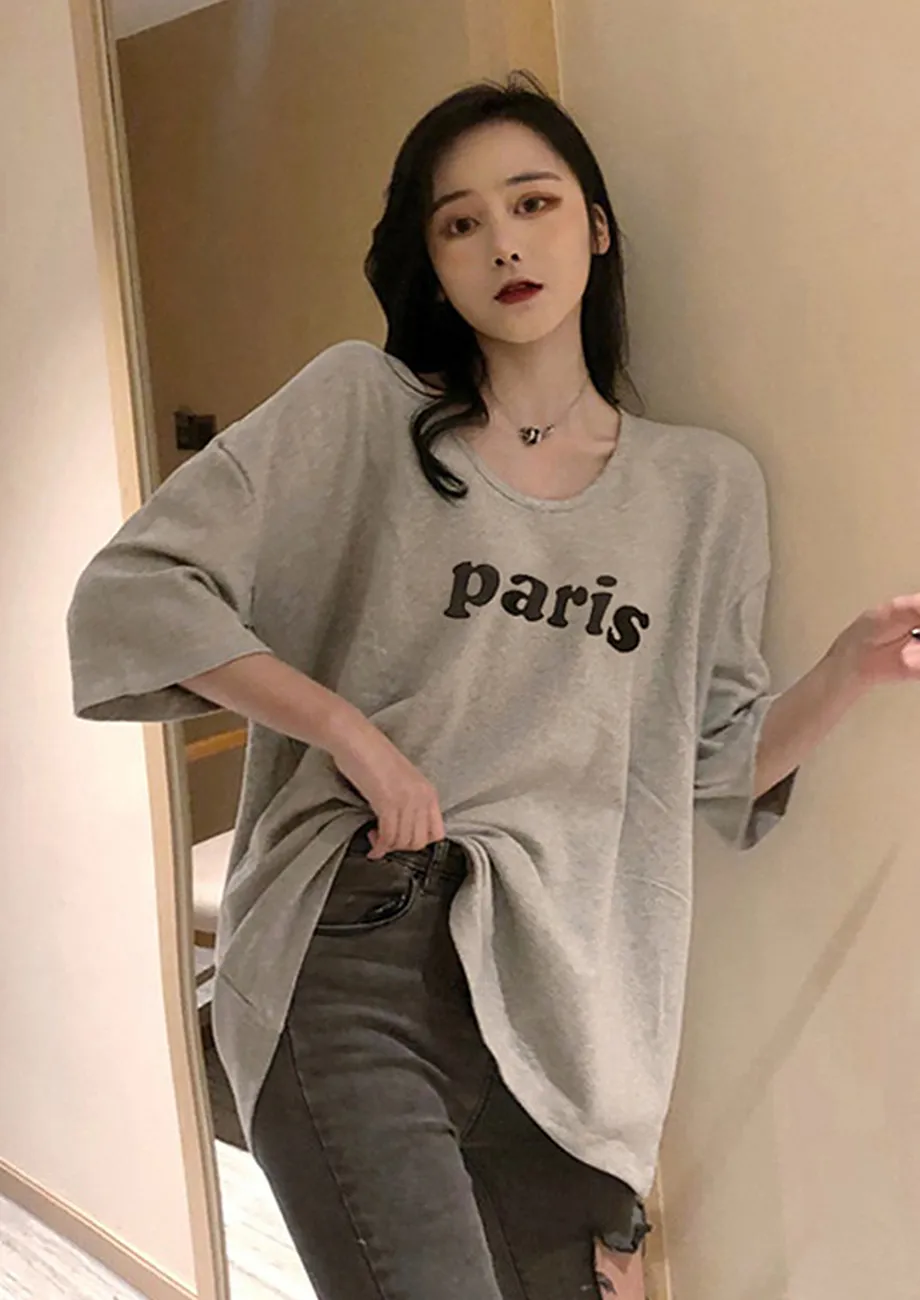 Buy DROPPED SHOULDER LOOSE GREY T-SHIRT for Women Online in India