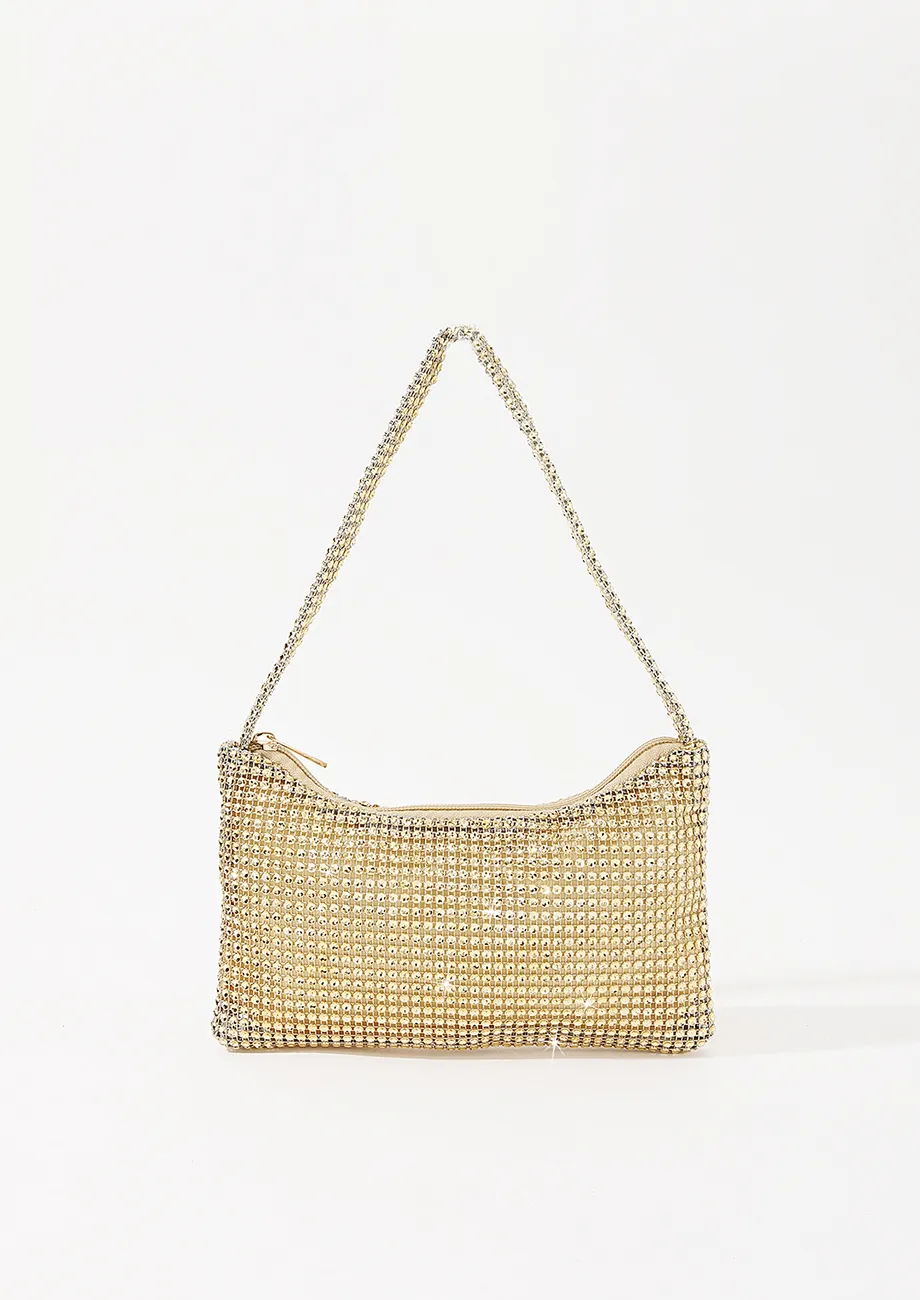 GOLDEN RHINESTONES EMBELLISHED PURSE