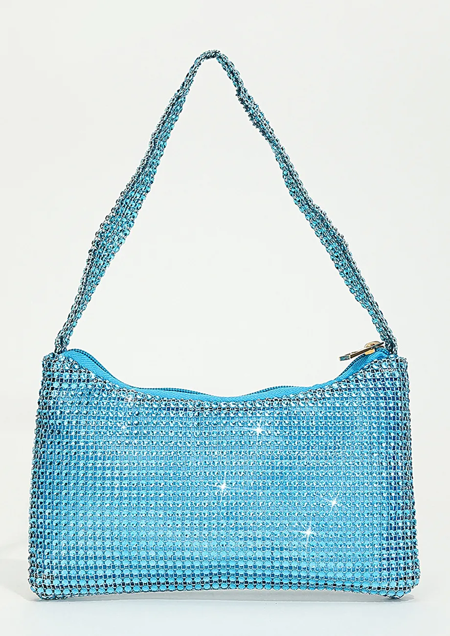 BLUE RHINESTONES EMBELLISHED PURSE