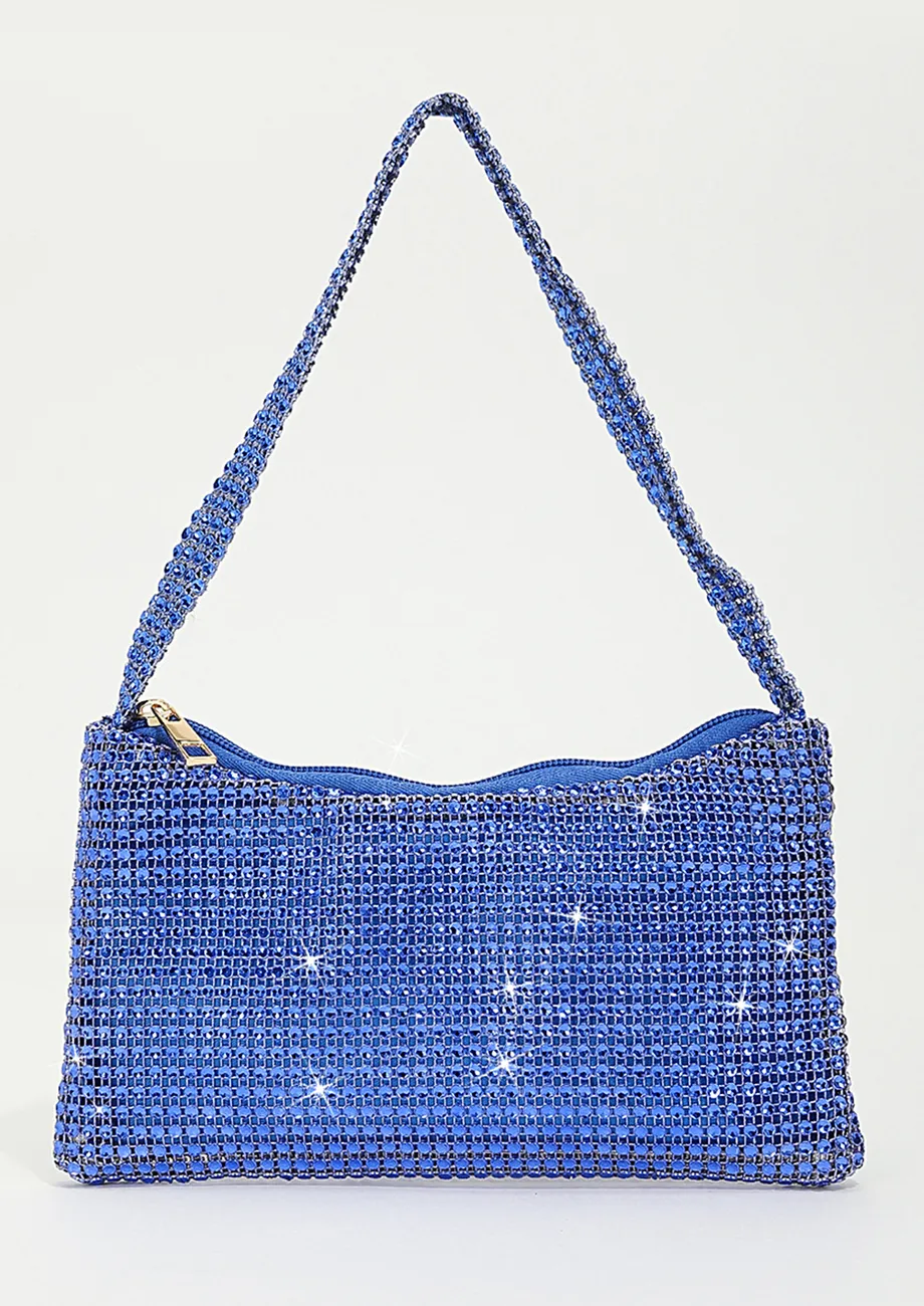 DARK BLUE RHINESTONES EMBELLISHED PURSE