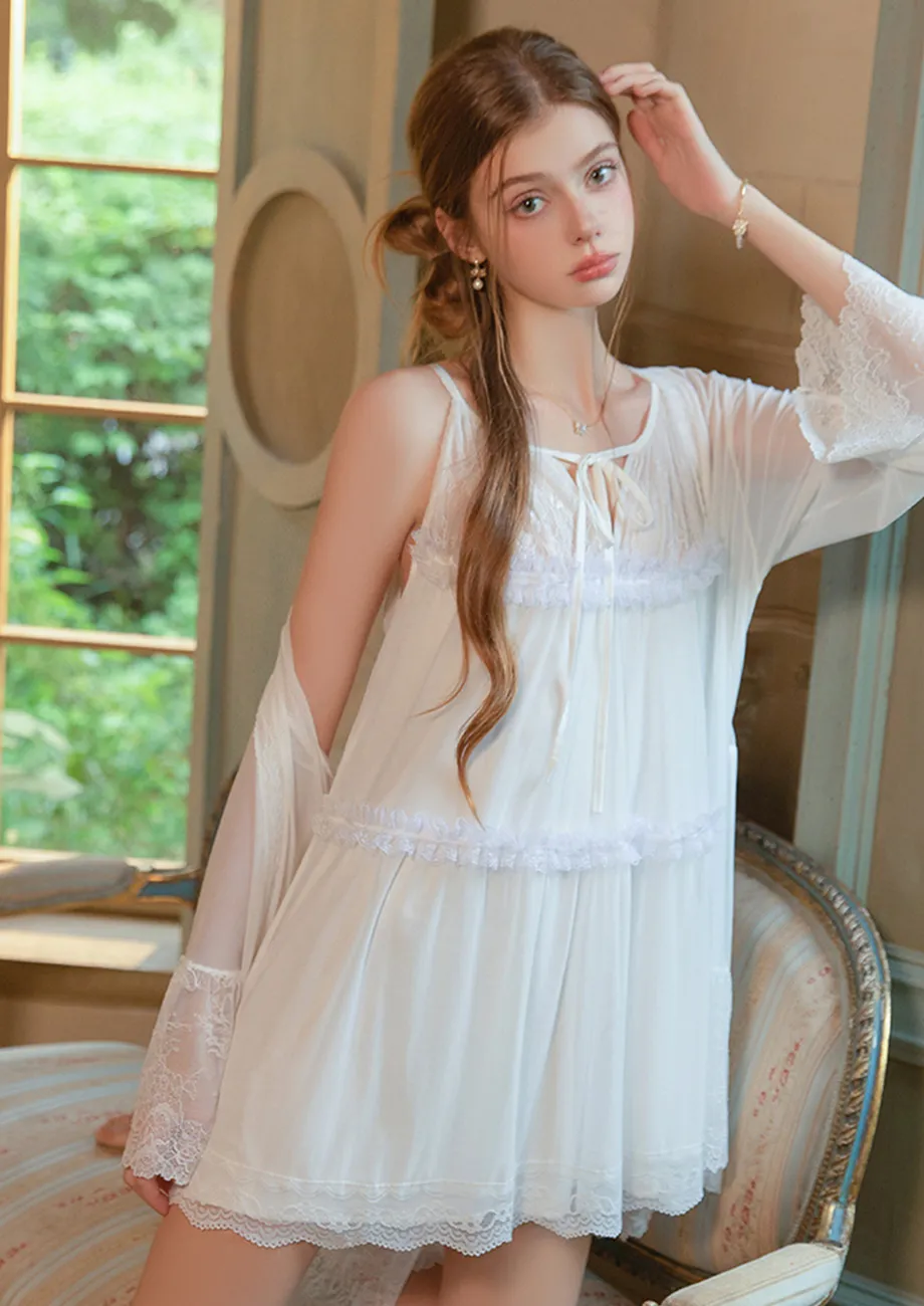 Buy White Lace Trim Tiered Night Dress for Women Online in India