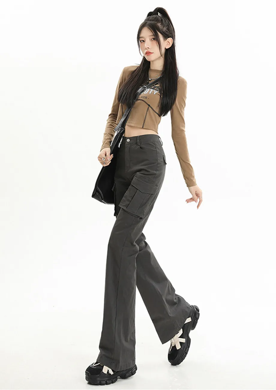 Buy BOOTCUT GREY CARGO PANTS WITH MULTI POCKETS for Women