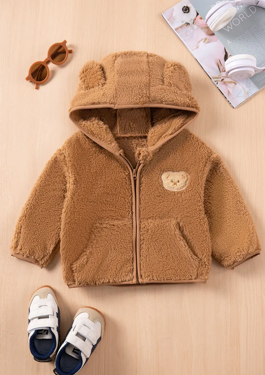 Brown Fleece Girls Hooded Jacket