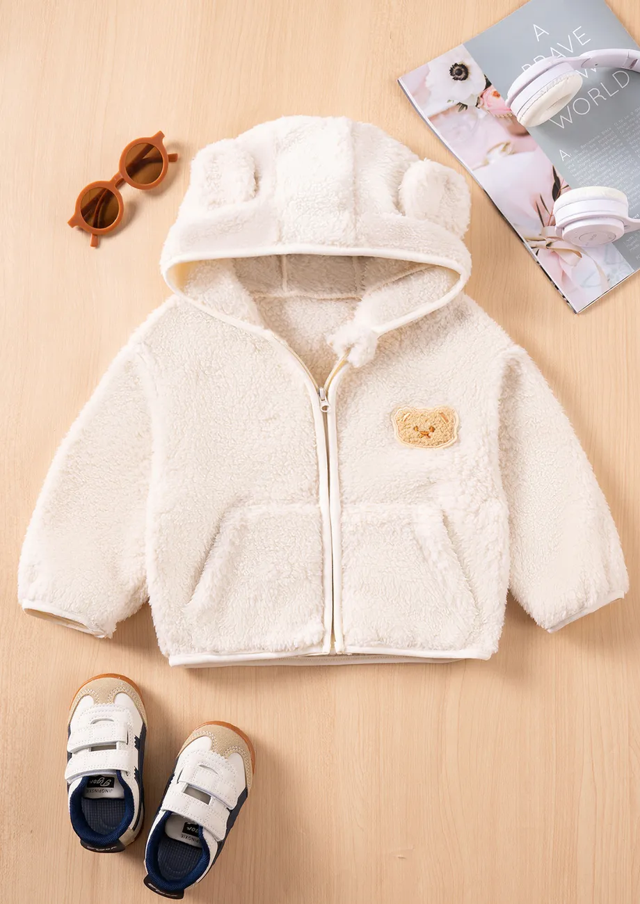 Off White Fleece Girls Hooded Jacket